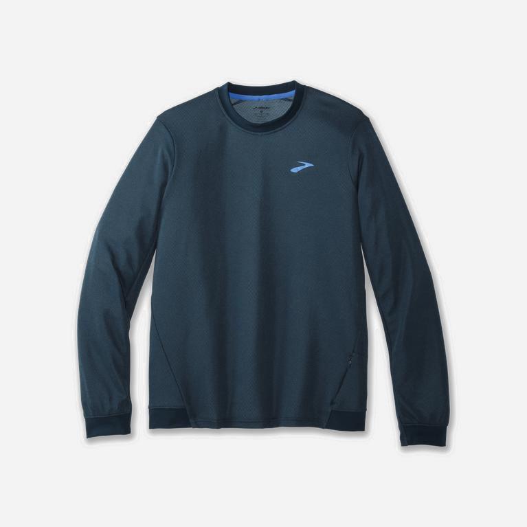 Brooks Run Within Crew NZ - Men's Long Sleeve Running Shirt - Heather Indigo Rush/Indigo Rush (74815